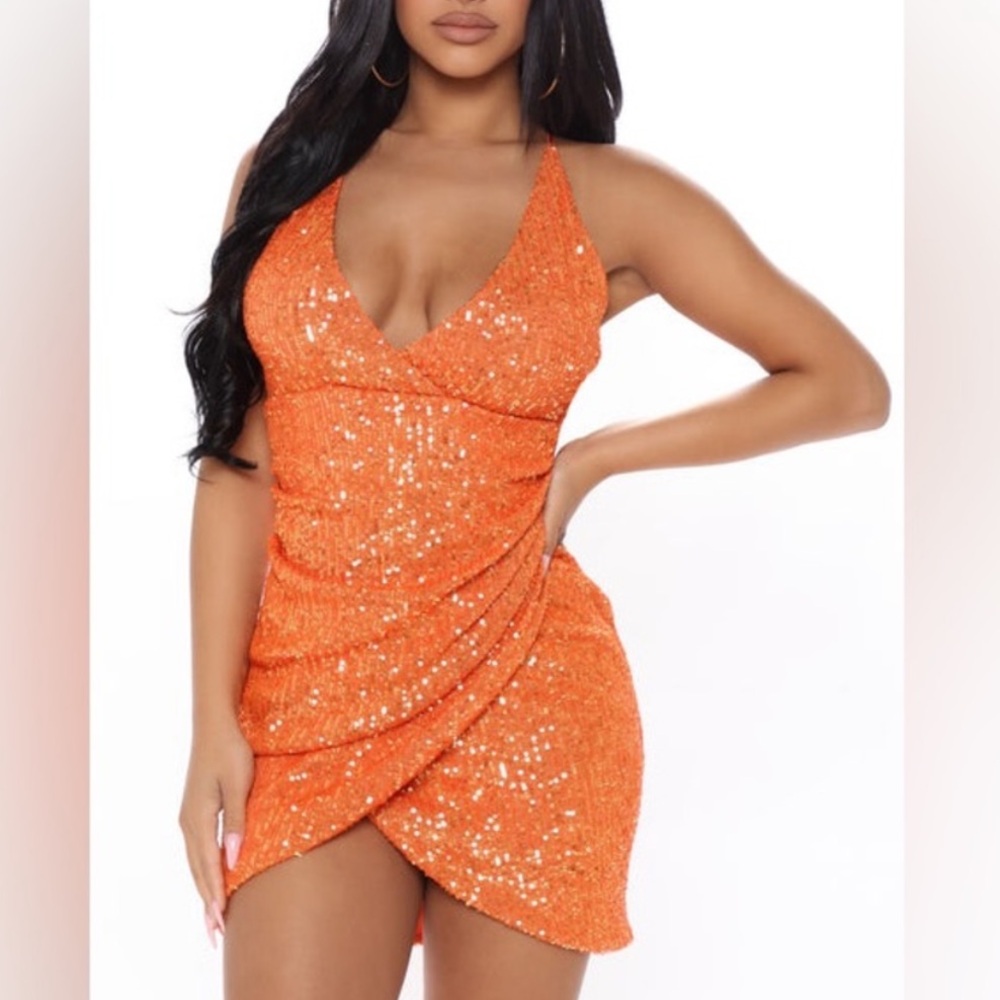 Fashion Nova Glow Up Sequin Mini Dress In Orange